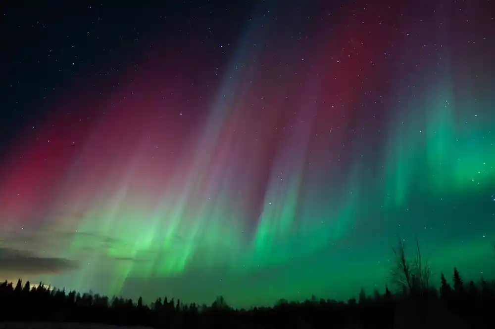 Aurora borealis with red and green colors